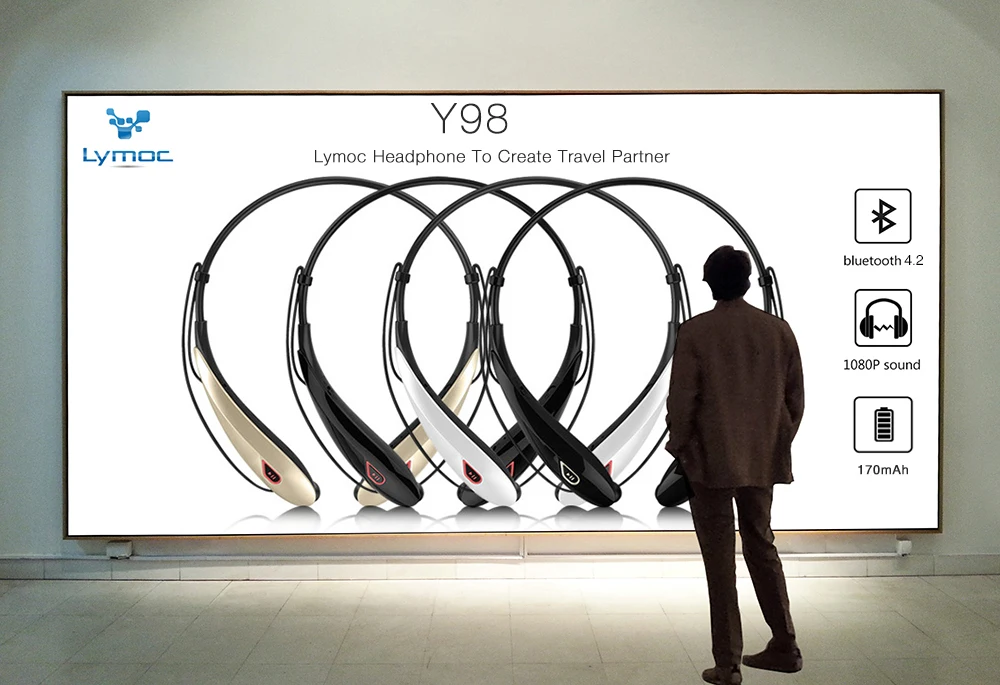 Lymoc Upgrade Y98 4D стерео Bluetooth гарнитура шейным ремешком беспроводные наушники V4.2 спортивные наушники 15 часов воспроизведения Handfree HD MIC