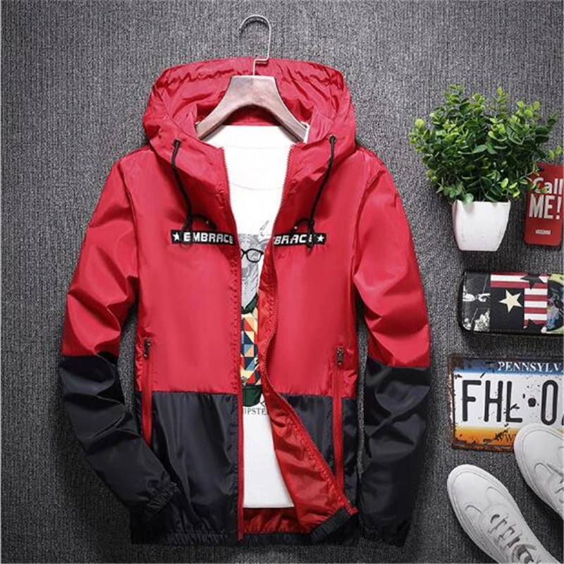 Uplzcoo Spring Autumn Bomber Hooded Jacket Men Casual Slim Patchwork Windbreaker Male Outwear Zipper Thin Coat 4XL JA270 | Мужская