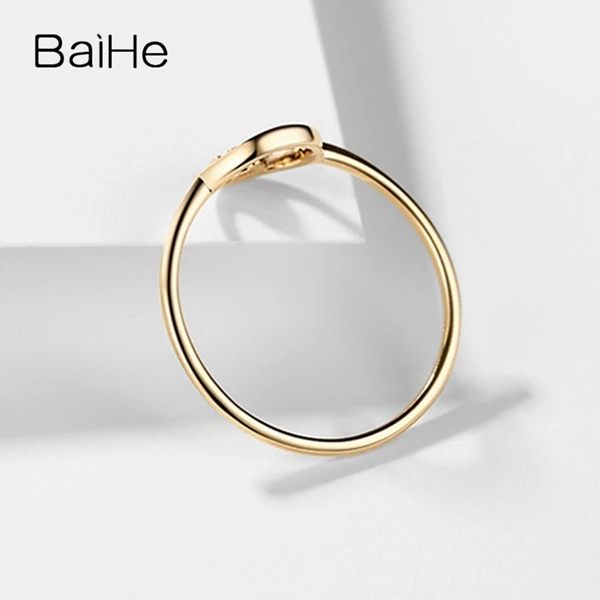 BAIHE Solid 14K желтое золото(AU585) 0.05CT сертифицировано H/SI круглые натуральные бриллианты свадебные женские классические ювелирные кольца