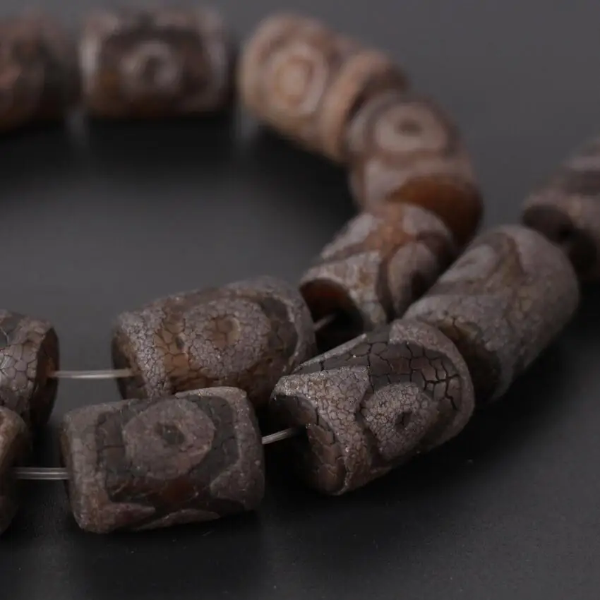 2Strands/Lot,Vintag Crack Tibetan Onxy Eyes Dzi 15x20mm Tube Cylinder Spacer Beads Wholesale,Bracelet Necklace Jewelry Making