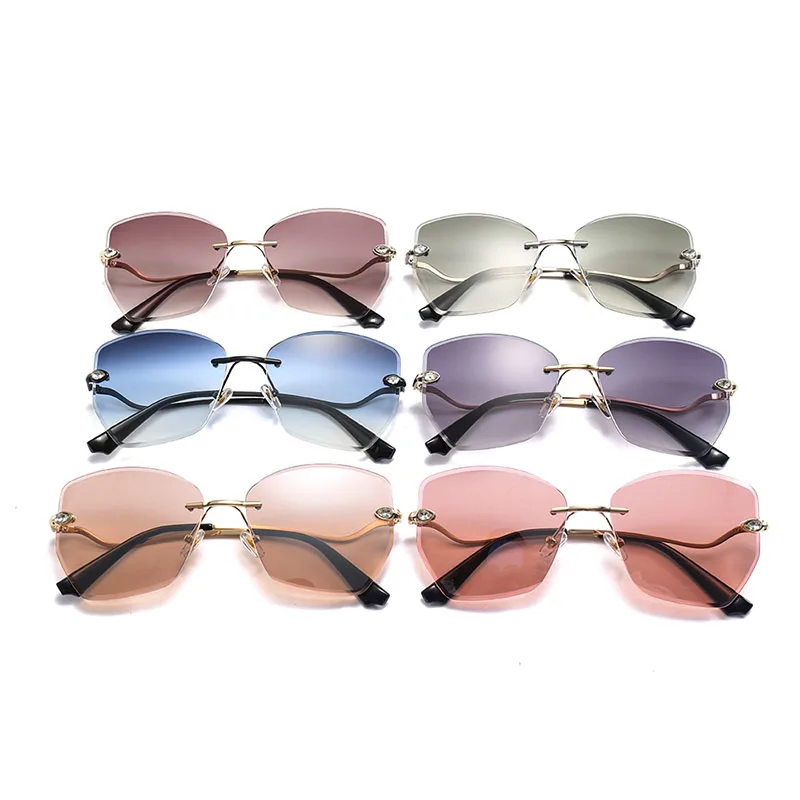 

HBK Colorful Square Sunglasses Chic Metal Frameless Ladies Fashion Trendy Ocean Film Sun Glasses Street Style Eyewear Men UV400