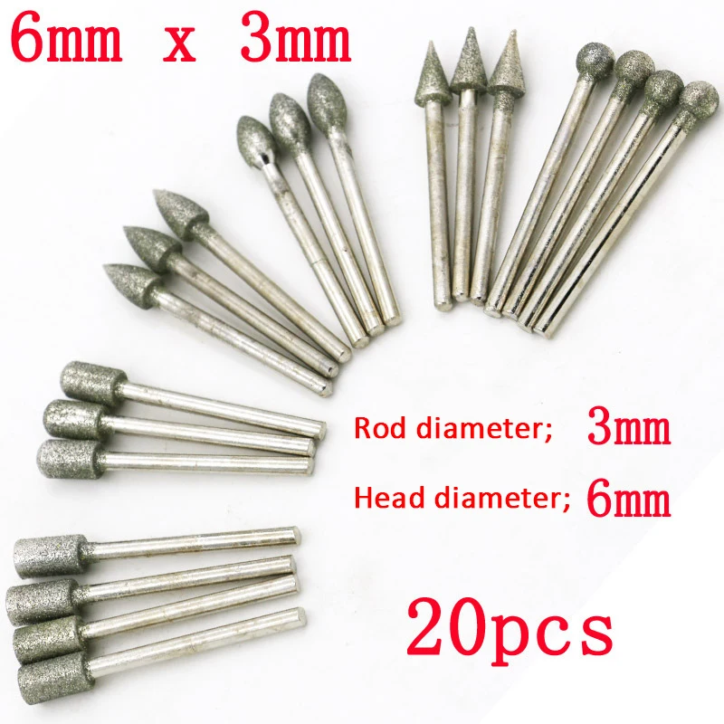 20 шт. Dremel алмазные шлифовальные роторные Инструменты Набор для Dremel аксессуары Фрезерный резак сверло гравировальные инструменты