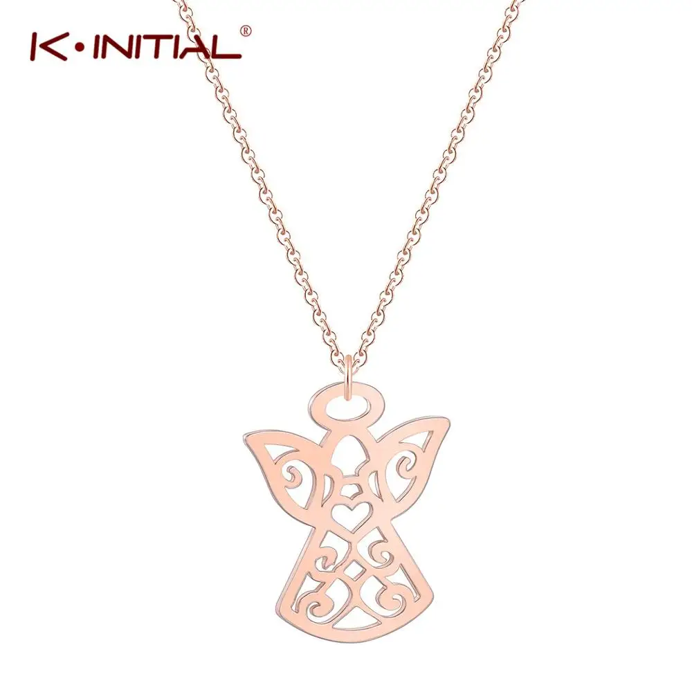 

Kinitial New Charms Angel Feather Wings Clavicle Pendants Necklaces Love Heart Chocker Necklace Women Gift Fashion Angel Jewelry