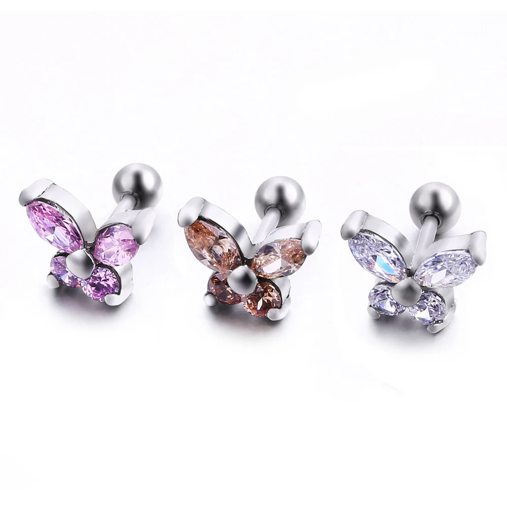 1 пара ювелирные изделия из нержавеющей стали серьги с прозрачной бабочкой