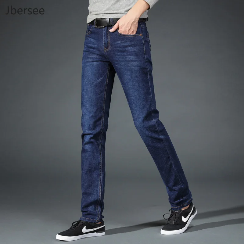 

Men High Quality Jeans Fashion Casual Elastic Jeans Slim Fit Straight Leg Jeans Men Mid Waist Denim Pants Trousers Jean Homme