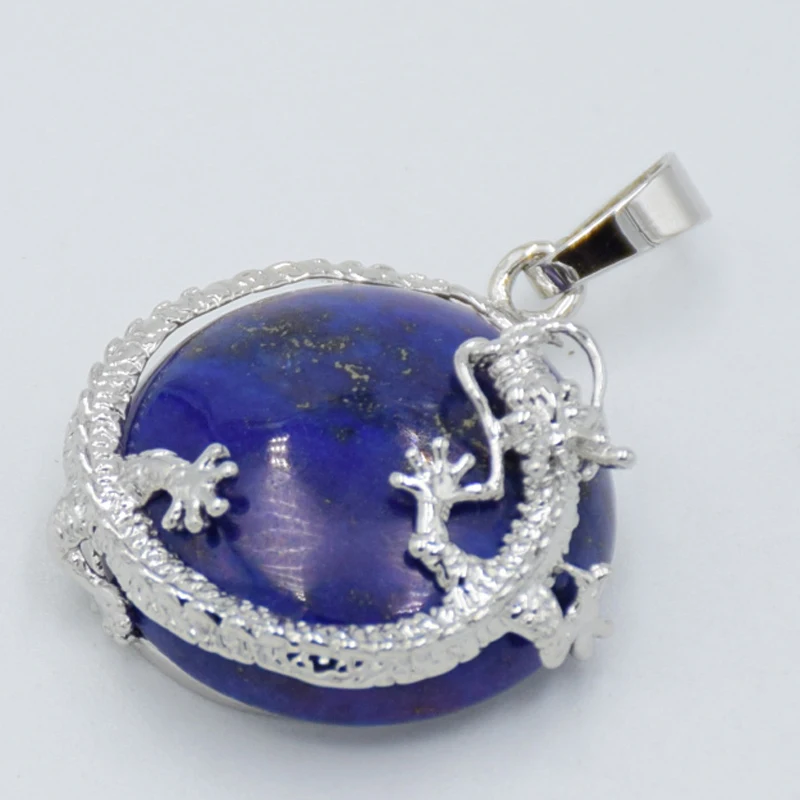 Silver Plated Dragon Animal Flat Round Beads Necklaces Pendants Women Natural Stone Purple Pink Crystal Charm Jewelry Accessory | Украшения