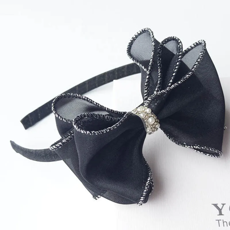 Ободок шифоновый с большим бантом для девочек повязка на голову серебристого