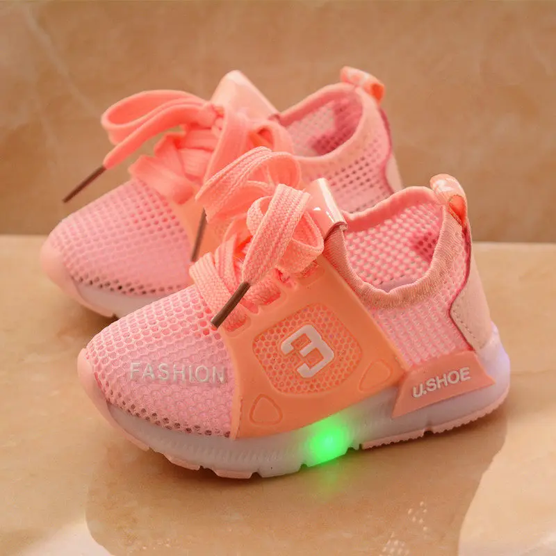 Pink AFDSWG/Летняя обувь для детей; сетчатые вентиляционные светящиеся кроссовки светодиодные кроссовки; красная Детская обувь; Модная белая детская обувь для мальчиков - Цвет: Pink
