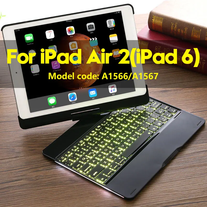 Smart Keyboard чехол Обложка для iPad Air 1 Air 2 9,7 дюймов с 7 цветов светодиодной подсветкой Беспроводной Bluetooth клавиатура чехол для 9," iPad 5 6 - Цвет: 2018 7 Color black