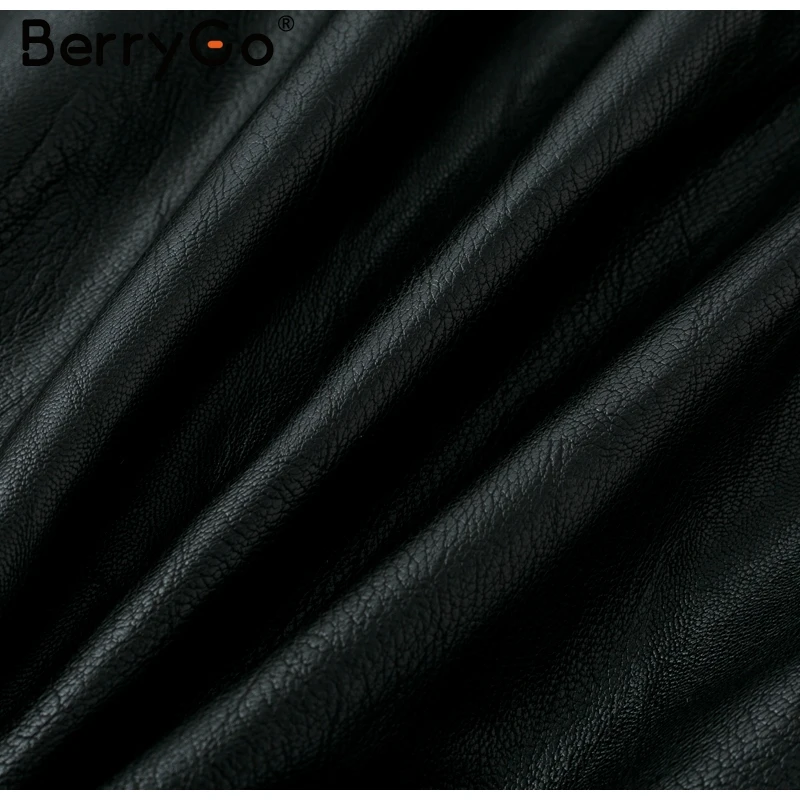 BerryGo, искусственная кожа, юбки-карандаш, Женская Нижняя юбка с высокой талией, мини-юбка на молнии,, Осень-зима, уличная одежда, черные юбки для женщин