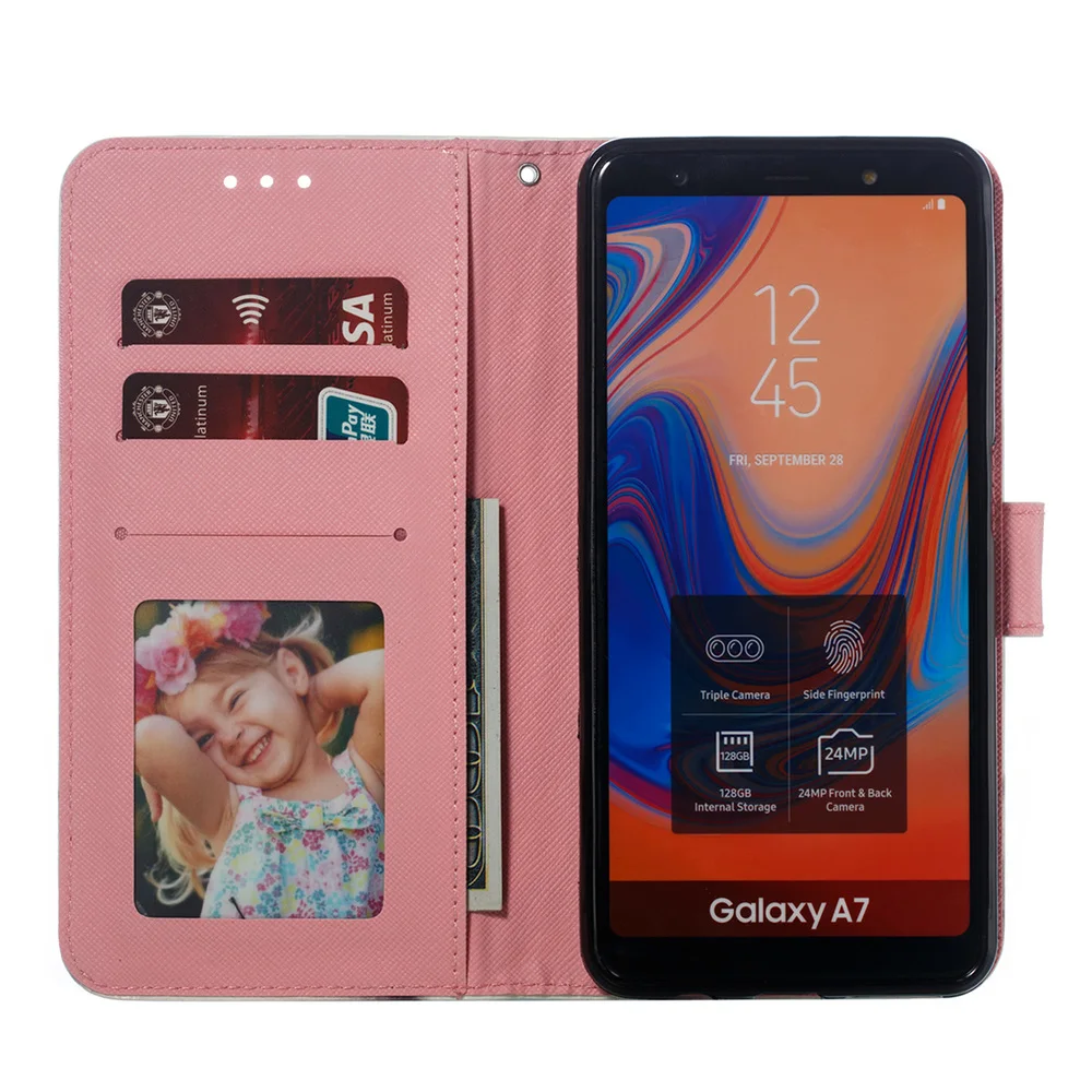 Чехол для Samsung Galaxy A7 2018 кожаный чехол с подставкой телефона SM-A750FN/DS SM-A750F/DS милые