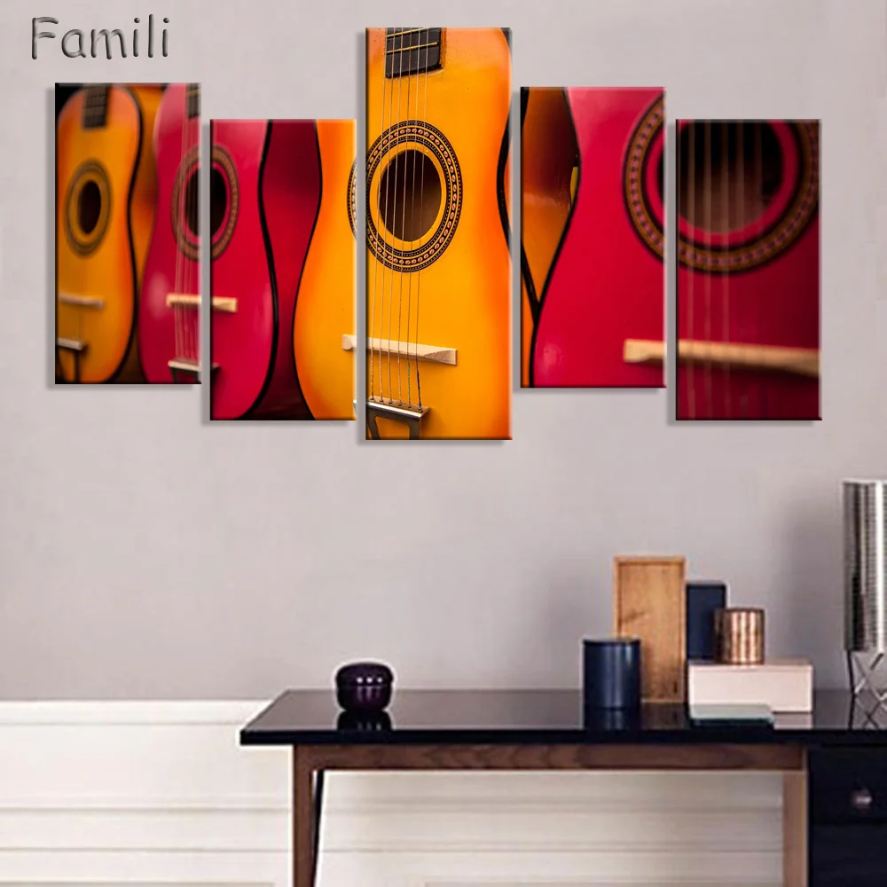 5 шт. Картина на холсте с изображением гитары|picture for living room|wall picturespainting musical instruments |