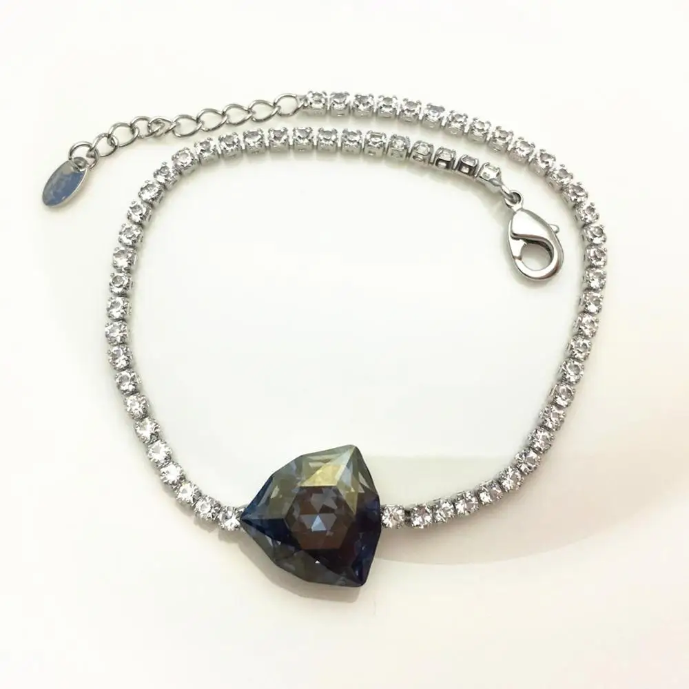 Denim Blue Год Bijoux Рождественский подарок ювелирных изделий с коробкой уникальный геометрический браслет с кристаллом от Swarovski для женщин - Окраска металла: Denim Blue