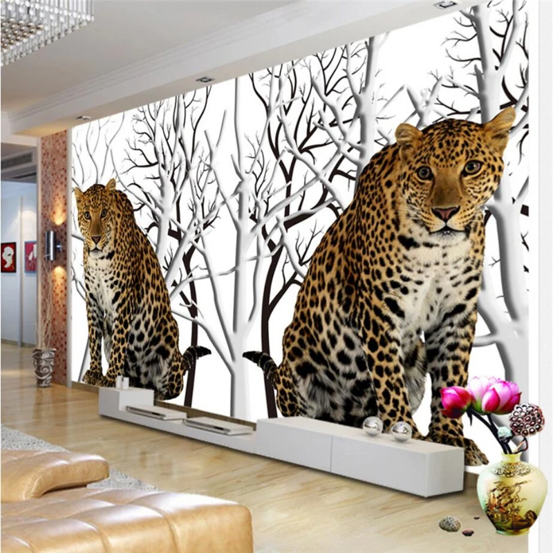 

beibehang Custom 3d wallpaper high-definition jungle flower leopard sofa living room bedroom TV wall decoration painting