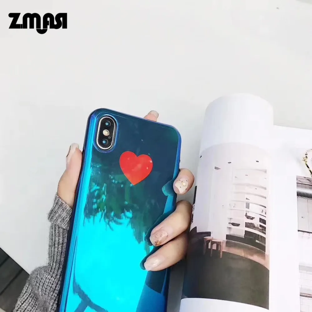 ZMASI Blue-ray Soft Cell Case for iPhone X 6s 6 Cute Heart Phone Bag 7 8 plus Back Funda Cover |
