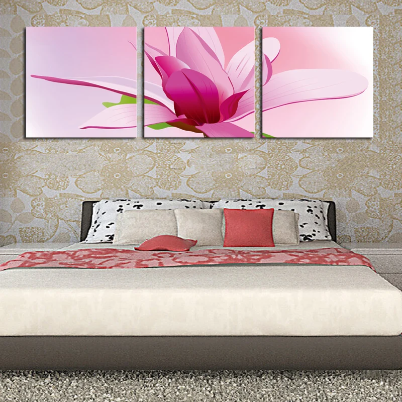 3 Панели без рамки холст масляная стена искусство HD красные цветы Рисование дома