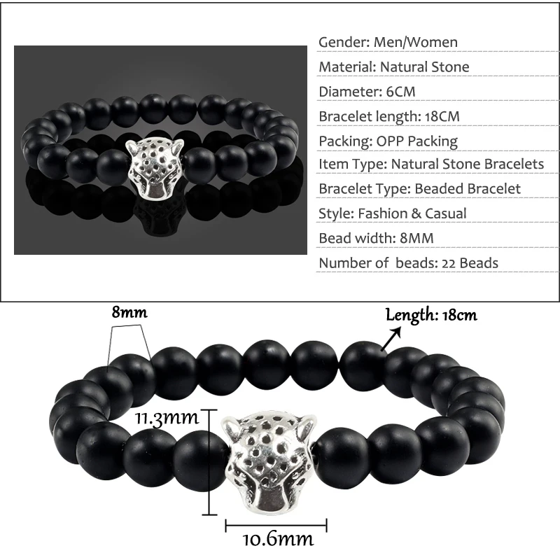 Мужские и женские браслеты с головой леопарда браслет Будды из черного белого