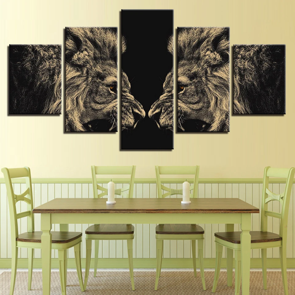 HD печатает лицом к лицу Лев Холст Wall Art 5 шт Живопись модульные обои плакат печати