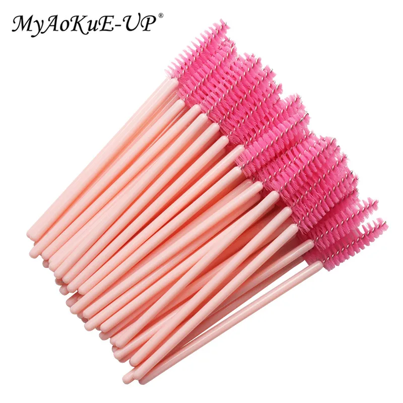 nylon pink peach red Новое поступление 200 шт розовая ручка нейлоновая одноразовая тушь для ресниц палочки ресницы для наращивания ресниц кисти для макияжа - Handle Color: nylon pink peach red