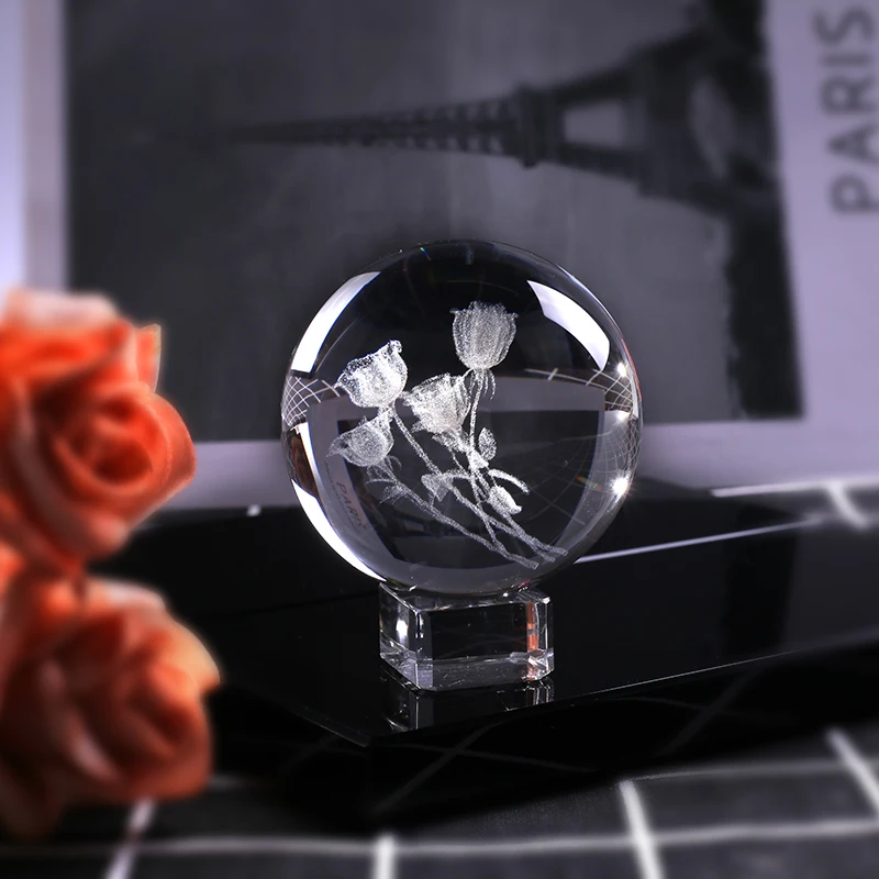 60mm 3D Laser Engraved A Bunch of Roses Sphere K9 Crystal Glass Ball for Birthday Gift Souvenir Home Decor Ornament Lovers | Дом и сад