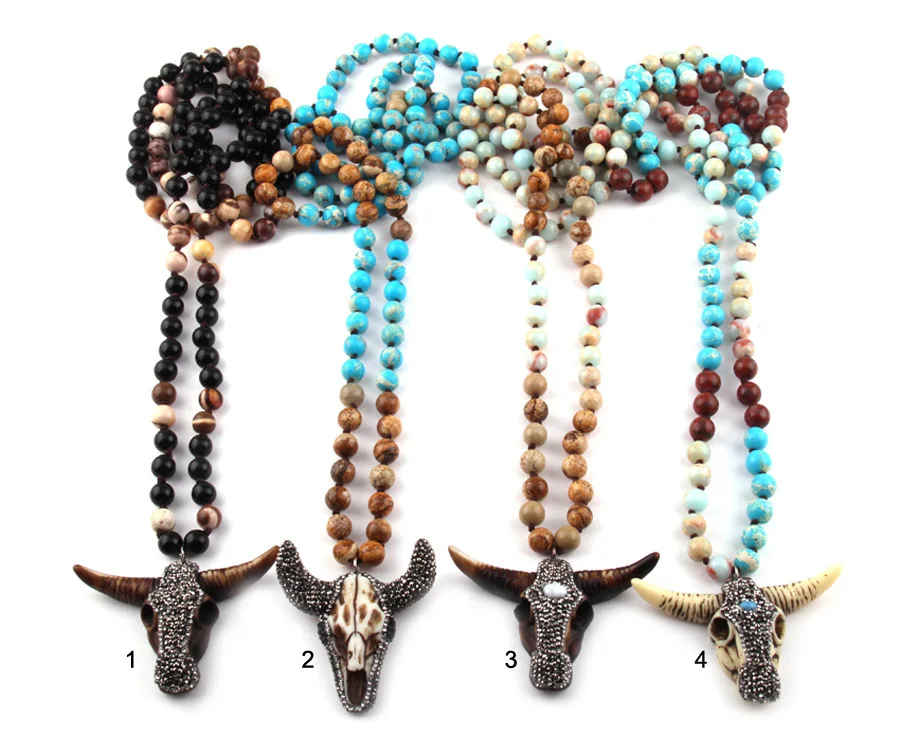 Модное богемное этническое ювелирное ожерелье с подвеской в виде Головы Быка - Фото №1