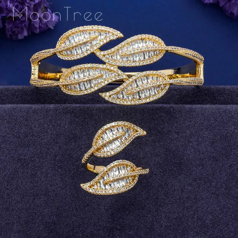 MoonTree/роскошный женский браслет золотого цвета с листом ААА фианитом и кубическим