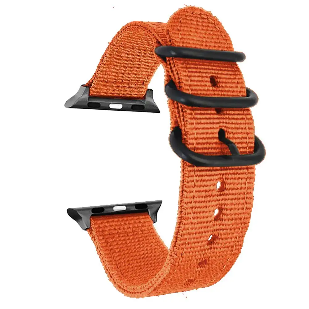 Ремешок нейлоновый для наручных часов Apple Watch band 44 мм 40 умный Браслет 38 42 с черными