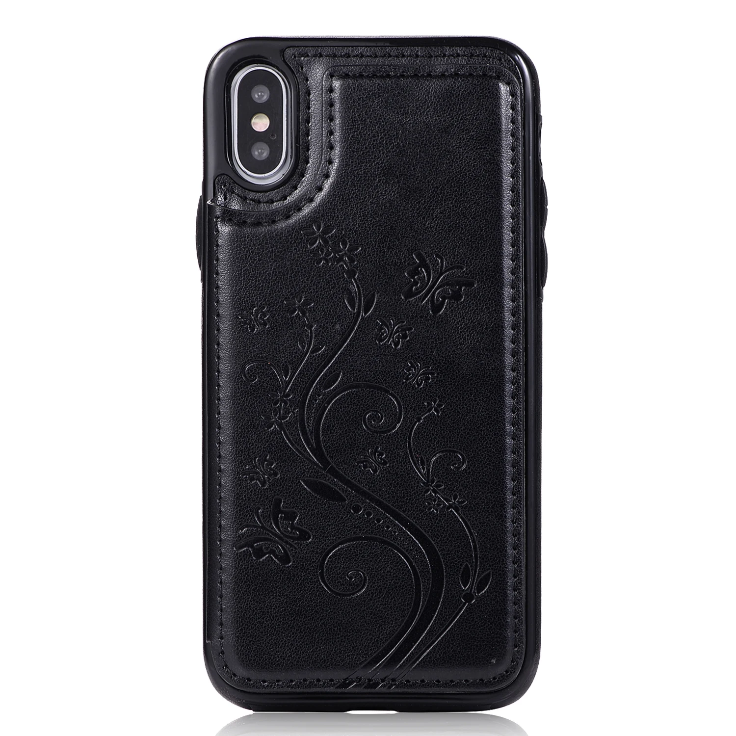 Держатель для карт, чехол-кошелек для iPhone X Xs Max Xr 7 8 6 6s Plus 5 5S Se, Роскошный Кожаный противоударный защитный чехол на магните - Цвет: Black YHSK
