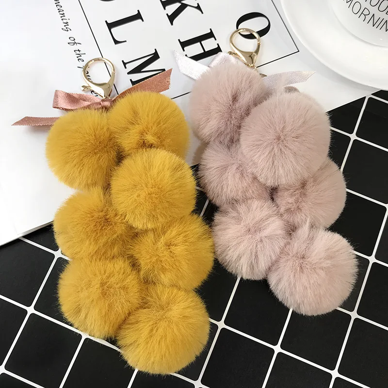 Woolly Ball Key Button Rex Rabbit Furry Hanging Lady Handbag Pendant | Багаж и сумки