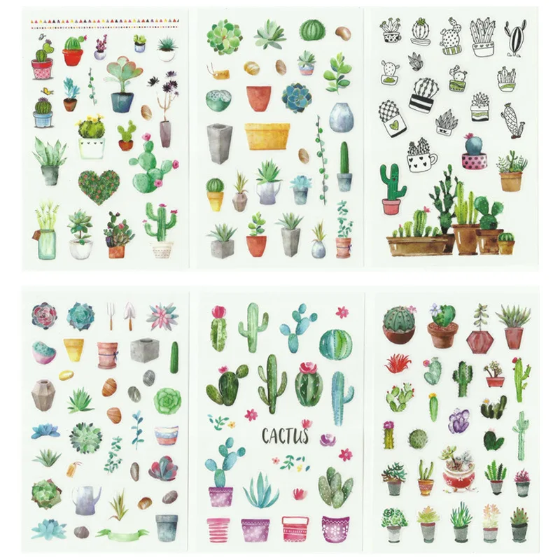

6 Sheets/pack Green Succulent Plants Stickers Set Decorative Stationery Stickers Scrapbooking Diy Diary Album Stick Label