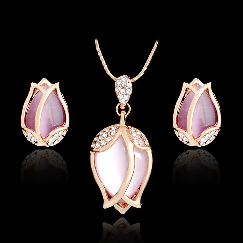 Женские серьги подвески QCOOLJLY комплекты ювелирных украшений с розовым цветком и