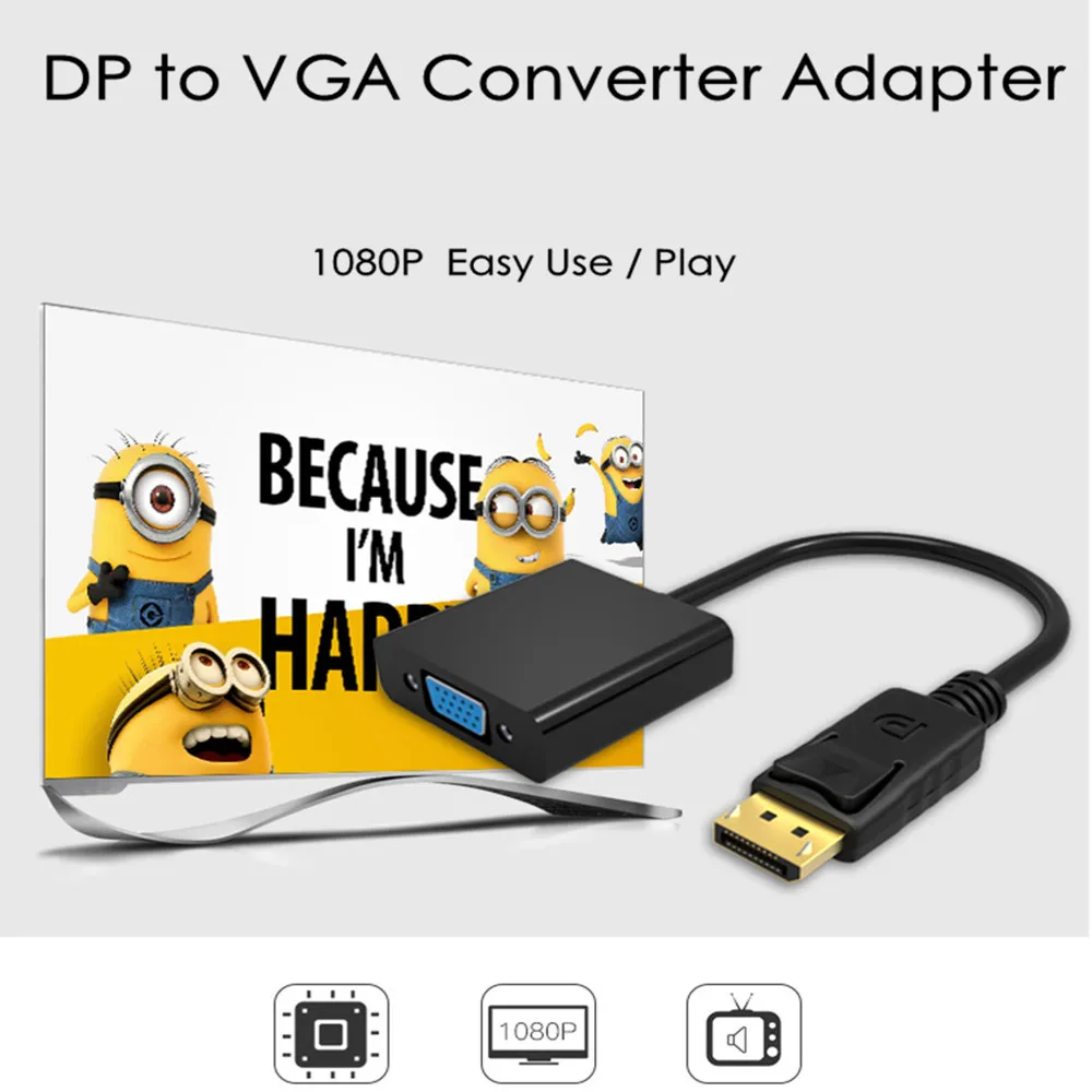 Переходник DZLST DP в VGA переходник 1080P DisplayPort штырь гнездо кабель конвертер адаптер