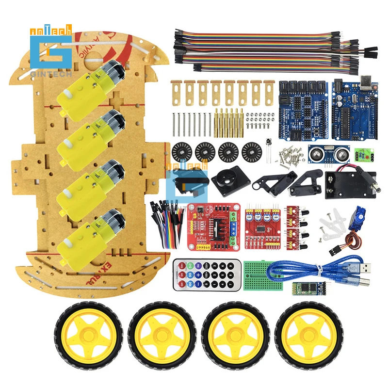 4WD Bluetooth Controlled Smart Robot Car Motor Multifunction UNO R3 Starter Kit Robotics motor kit | Электроника