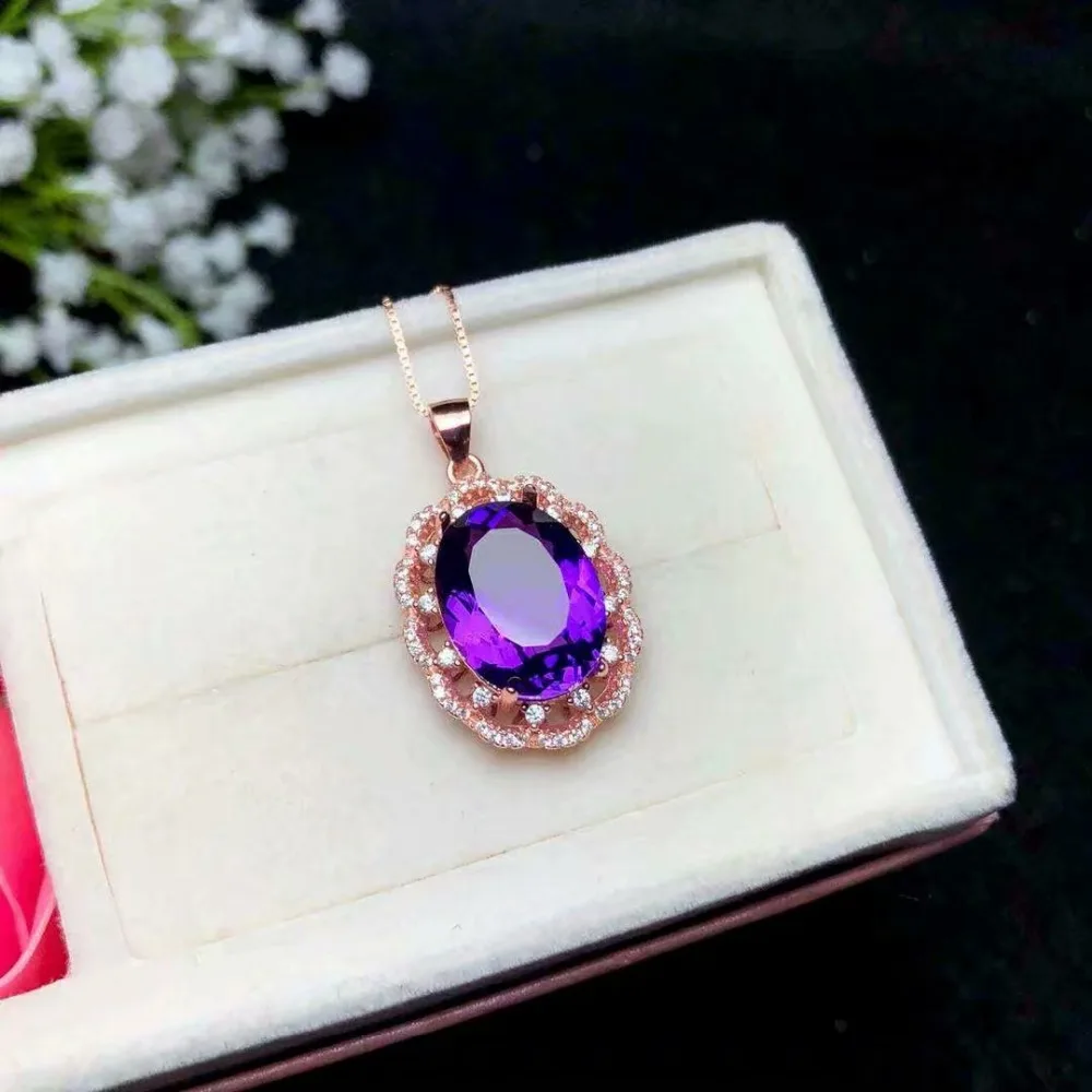 

SHILOVEM 925 silver Piezoelectricity Amethyst pendants send necklace classic wholesale Fine women new gift 12*16mm bz121609agz