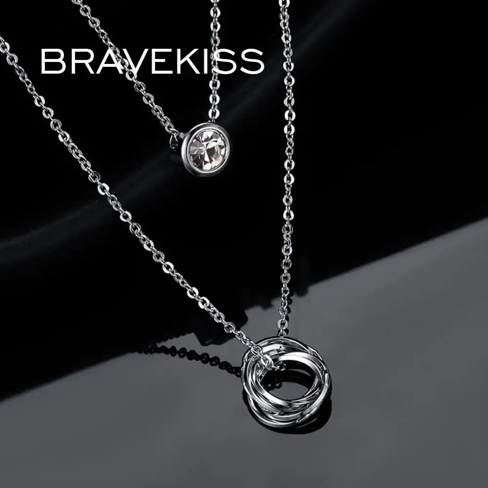 BRAVEKISS Fashion Jewelry Two Layer Pendant Necklace For Women White Gold Color Genuine Austrian Rhinestone BUN0119B |