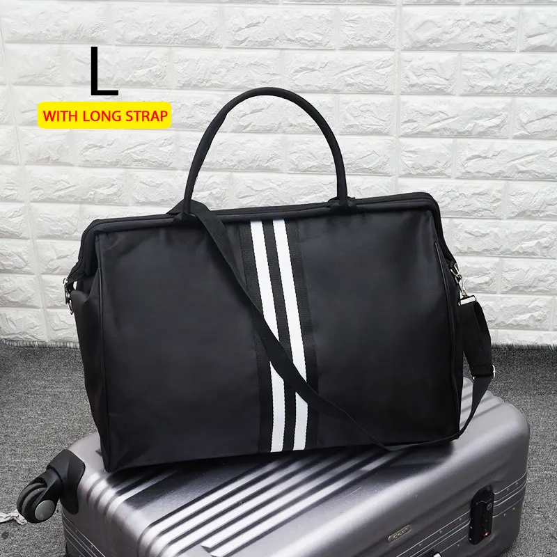 Black double L strap Женская сумка для путешествий на ночь и выходные, женская сумка в полоску, большая дорожная сумка, светильник для багажа, Мужская складная сумка для путешествий, Корейская сумка XA637WB - Цвет: Black double L strap