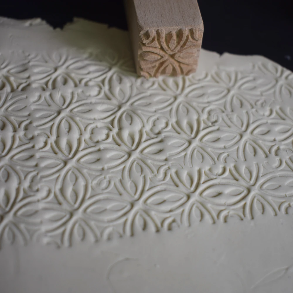 

Square Pottery Ceramic Stamp Baroque Morocco Flower Emboss DIY Polymer Clay Texture Printing Wood Blocks Hobby Art Supplies Tool