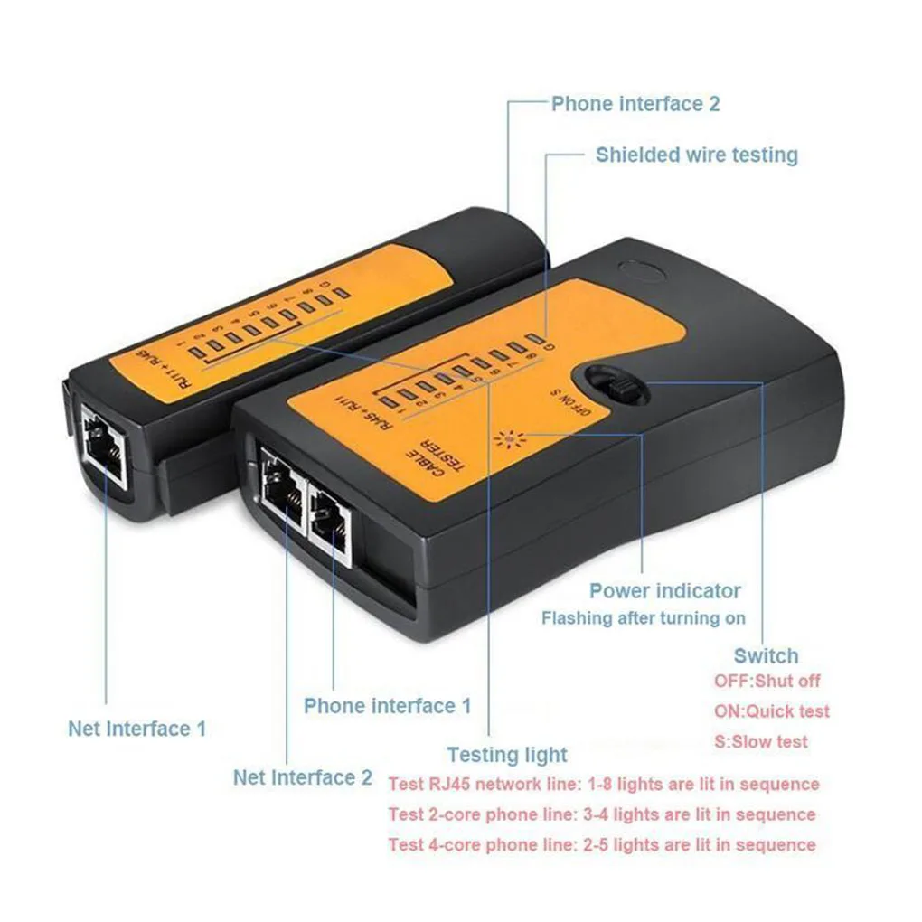 Гаджет сети LAN Кабельный тестер RJ-11/RJ-45 кабель испытательная машина DC 9V 25MA Ethernet инструмент