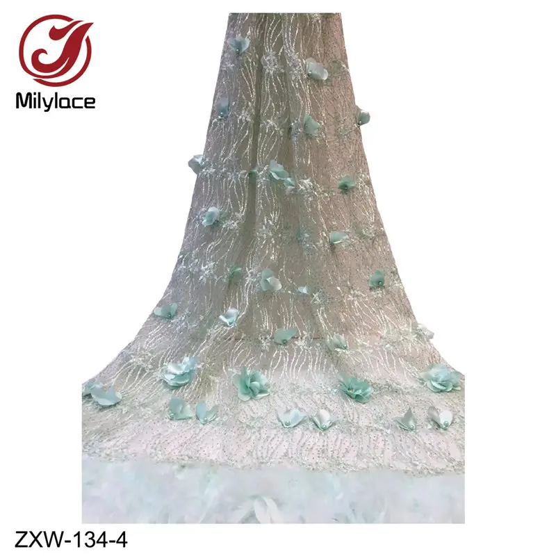 ZXW-134-4 Высокое качество 3d Цветочная кружевная вышивка и перьевые кисточки кружевная ткань Горячая французская кружевная ткань для вечерние платья ZXW-134 - Цвет: ZXW-134-4