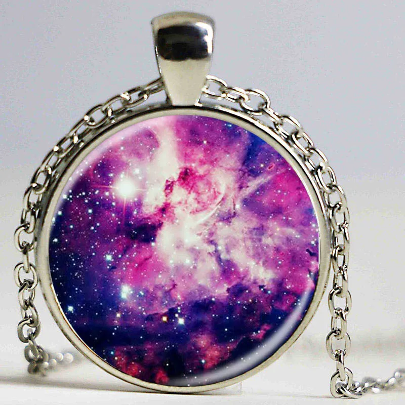Модное ожерелье с кулоном в виде галактики и туманности стеклянный кабошон