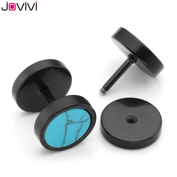 2 Pairs Black 2 Jovivi, новинка, для мужчин и женщин, нержавеющая сталь+ натуральные камни, штанга, серьги-гвоздики, ювелирное изделие, обманщик, обманщик, иллюзия, беруши - Окраска металла: 2 Pairs Black 2