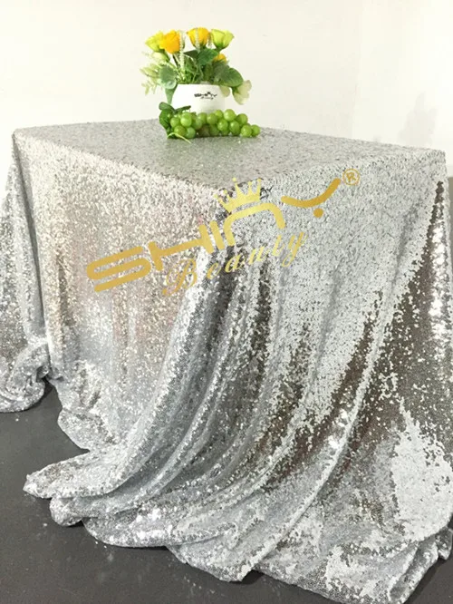 Shinybeauty 60x120-дюймовый прямоугольный блесток скатерть Темно-синие - Цвет: Silver Color