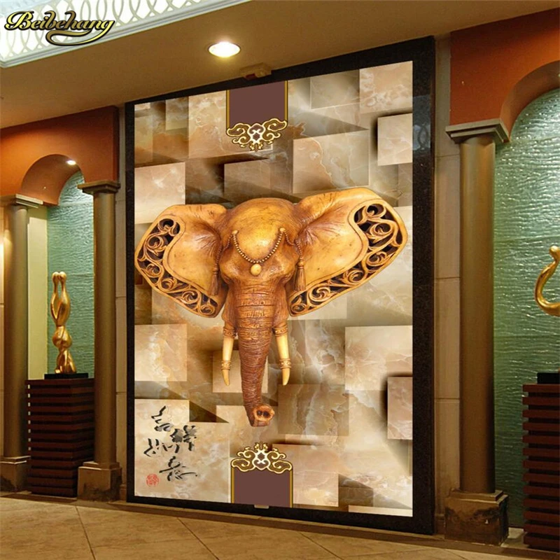 beibehang Custom Wood carving elephant Photo Wallpaper TV Background Living Room Bedroom Art Wall Mural Wall Covering wall paper