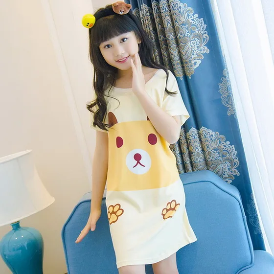 Hot sale Short sleeve girl's Nightgown Summer Cartoon night dress kids pajamas Knitted cotton children Homewear sleepwear ZP22 | Мать и