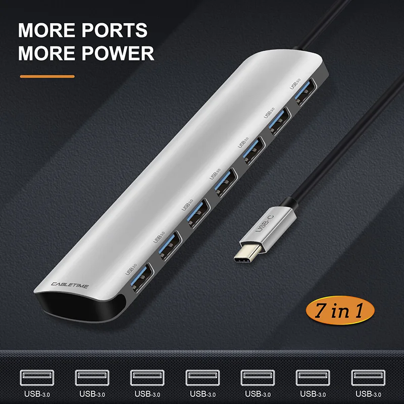 Кабель Type C концентратор USB 3 0 Type-C до 7 портов сплиттер Высокоскоростной для Macbook