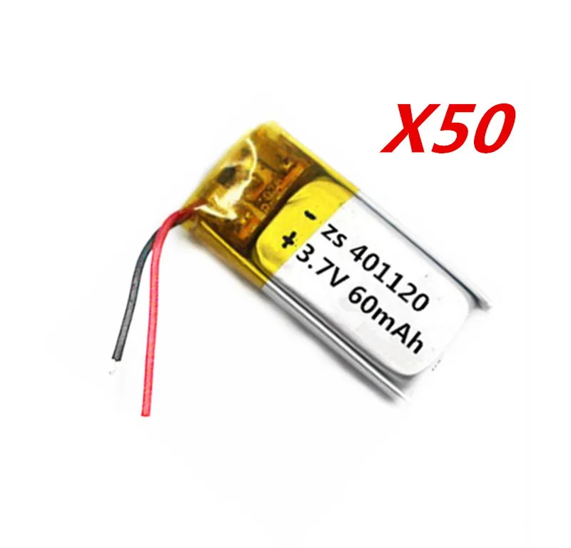 50 шт 3 7 V 60mAh 401120 перезаряжаемый литий ионный аккумулятор полимерный для MP3 MP4 GPS