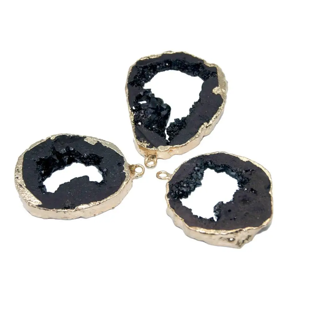 Black 1 шт. Натуральный Drusy красочный кристалл кулон неправильный геодный камень кулон для самостоятельного изготовления ювелирных изделий ожерелье браслет серьги - Окраска металла: Black