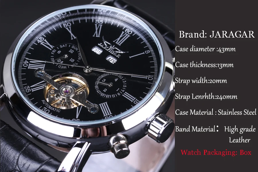 

Montre Homme Luxury Brand Jaragar Watch Men Tourbillon Automatic Mechanical Watches Multifunction Men Watch Leather Strap