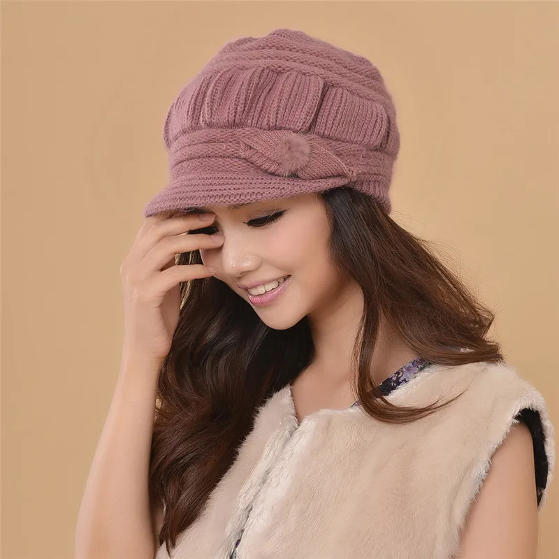 deep pink hat Charles Perra, женские вязаные шапки, зимние, утепленные, двойной слой, защита ушей, повседневные, шерстяные, женские шапки, теплые, женские шапочки CD63 - Цвет: deep pink hat