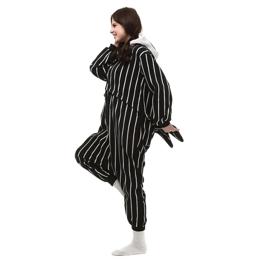 Взрослых флис kigurumi Джек Скеллингтон Косплэй костюм мультфильм Onesie пижамы Хэллоуин карнавал-маскарад партии комбинезон
